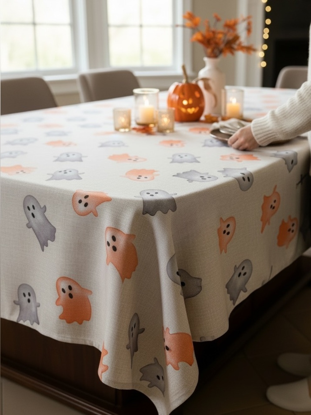 NWT Tahari Home Shimmer Ghost Oblong Tablecloth Size 60”x84”